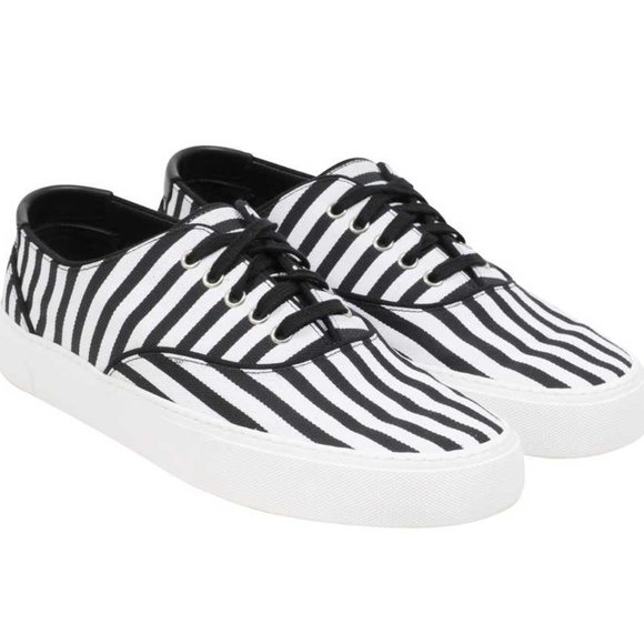 NWOT Saint Laurent Venice White Black Striped Canvas Low Sneakers EU size 38 - Picture 1 of 14